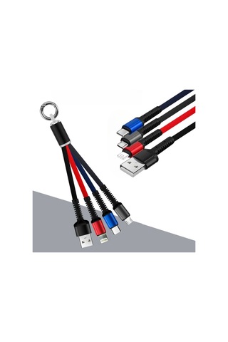 Zmc Bilişim Işıklı Anahtarlık Model 3 İn 1 Usb Çıkışlı Mikro,type-c Ve İphone Uyumlu Şarj Kablosu