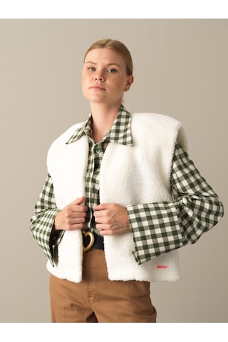 Xint Ekru Oversize Dik Yaka Kuzu Yelek 400517 Kırık Beyaz