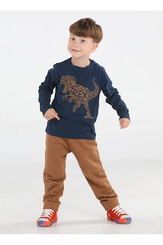 Casabony Kahve Yazılı Dino Jogger Pantolon + Tshirt Takım-kahve