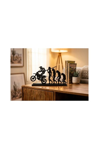 İnsanlığın Evrimi Motorsikletli Figür Dekor Biblo 15x9 Cm Siyah Silüet
