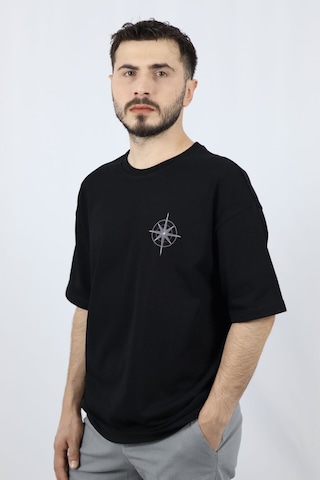 Ventov Celestial Path %100 Pamuk Oversize Bisiklet Yaka Tasarım T Siyah