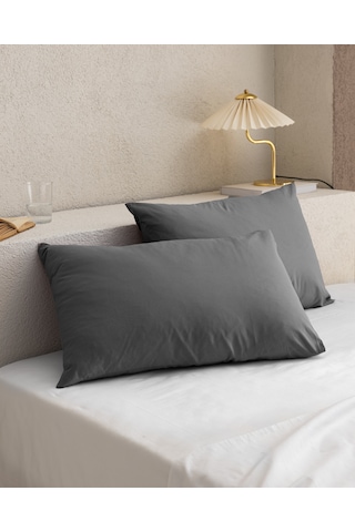 Manon %100 Pamuk Ranforce Düz 2'li Yastık Kılıfı Seti - Antrasit Gri