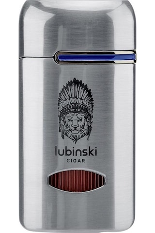 Lubinski Lion Kapaklı Delicili Tek Torch Puro Çakmağı Silver