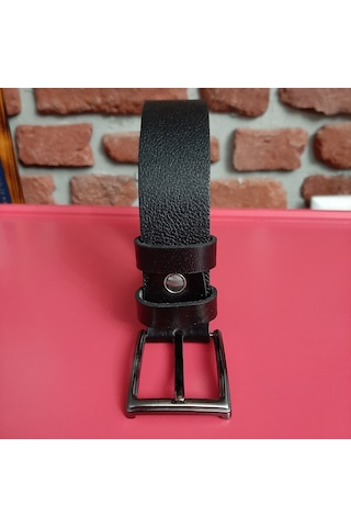 Erkek Kemer Düz Siyah Hakiki Deri Vejetal Dana Derisi 3.5 CM Siyah
