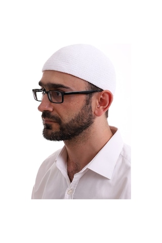 Kışlık Kadife Takke Düz Desen - Beyaz