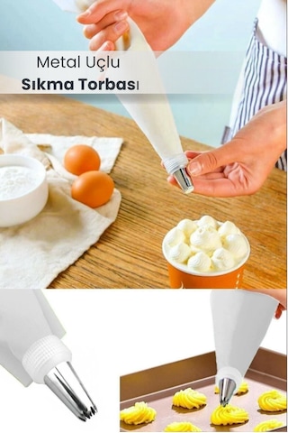 Pratik Metal Uçlu Krema Sıkma Torbası - 9 Adet Şekilli Uçlu Çok Renkli
