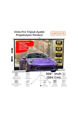 Groove Vizio Pro 100 Inch 220x125cm Blackout Işık Geçirmez Tripod Ayaklı Projeksiyon Perdesi
