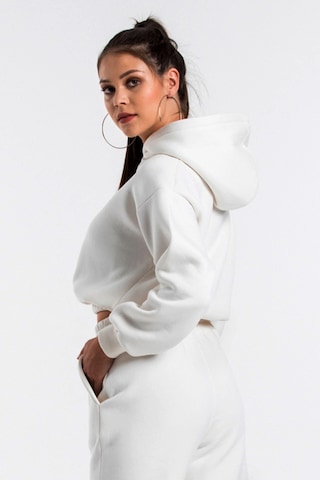 Caya Kadın Ekru Renk Kapüşonlu Crop Kesim Sweatshirt Cy84196 Beyaz Beyaz