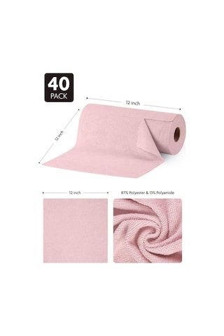 Çok Amaçlı Rulo Mikrofiber Temizlik Bezi 30x30 40 Yapraklı Pembe Pembe