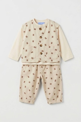 Fleurs Chic Paris Bear Denim Takım 3 Parça Krem
