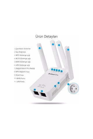 Lineon 300 Mbps 4 Antenli Wifi Repeater Router
