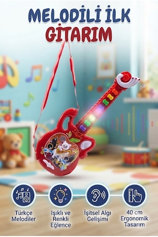 Minik Müzisyenler İçin Işıklı Ritim Ve Melodi Bir Arada Eğitici Ve Eğlenceli Oyuncak Gitar