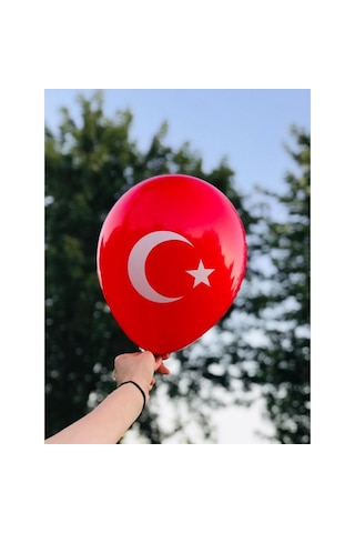12 Adet Bayrak Balon Türk Bayraklı Kırmızı Baskılı Balon 23 Nisan
