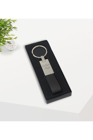 Kişiye Özel Siyah Touchpen Tükenmez Kalem Ve Deri Anahtarlık Hedi