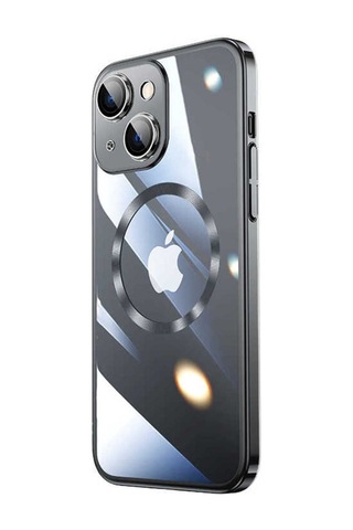 Apple Uyumlu iPhone 14 Plus Kılıf Wireless Şarj Özellikli Sert Pc Zore Riksos M-safe Kapak Siyah