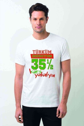Türküm Doğruyum Karşıyakalıyım İzmir 35,5 Baskılı Beyaz Erkek Ts