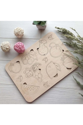 Montessori Boyanabilir 3'lü Puzzle Seti Hayvanlar Meyveler Ve Sebzeler Doğal Ahşap