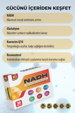 Nadh Safran Koenzim Q10 Glutatyon Teanin L-arjinin Resveratrol 30 Tablet L-sitrulin D-riboz