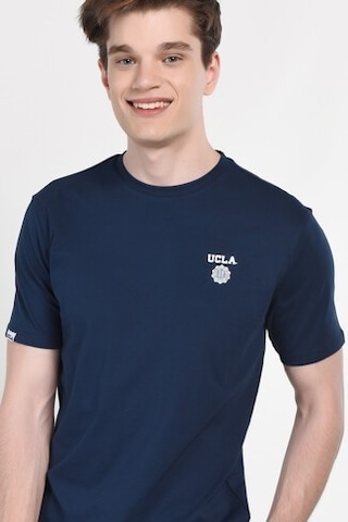 Ucla Bass Lacivert Bisiklet Yaka Baskılı Standard Fit Erkek Tshirt Siyah