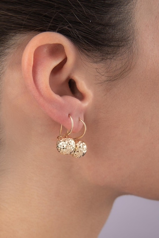 14 Ayar Altın Kristal Orta Top Küpe Sarı Altın