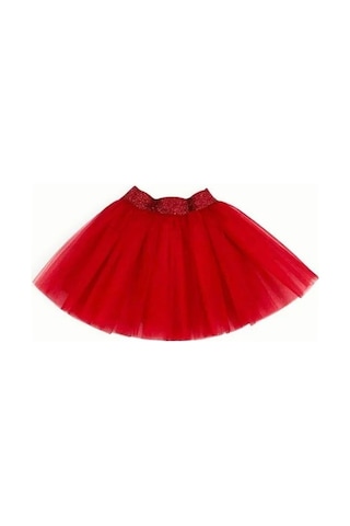 Kız Çocuk Beli Lastikli Siyah Tütü Etek-15346 Kırmızı