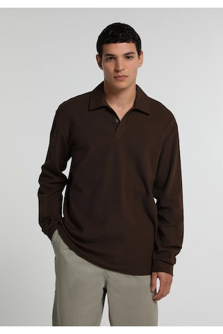 Colin's Colins Relaxed Fit Polo Yaka Düz Erkek Kahverengi Uzun Kol Tişört Cl1080572 Q1.v2 Brw