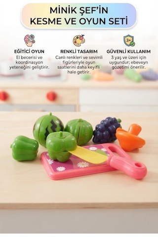 El Becerisi Geliştiren Kesilebilir 12 Parça Meyve Sebze Oyuncak Seti - Eğitici Evcilik Oyunu