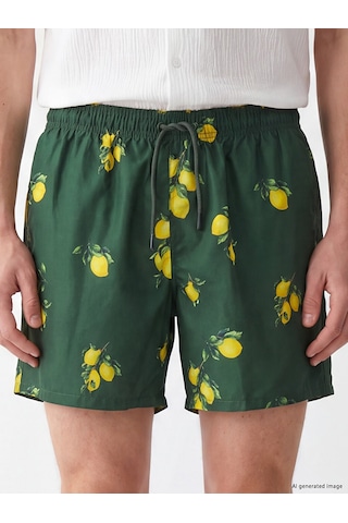 Lcw Swımwear Yeşil Kısa Limon Desenli Erkek Deniz Şortu