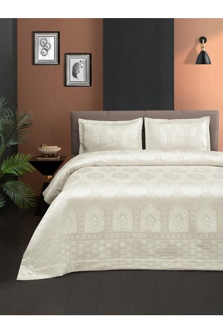 Jakarlı Grena Yatak Örtüsü Seti Krem