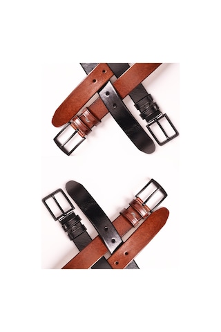 Hakiki Deri Köseli Kahverengi ve Siyah Erkek Kemeri 3,5 Cm D Kahverengi - Siyah