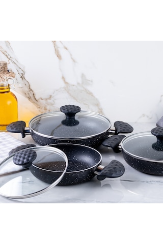 Meşeler Granit Omlet Sahan Seti Siyah 18x20x22 CM