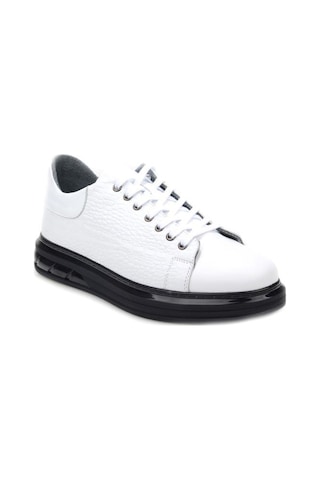 Papuçcity Pisagor Ps-01209 Erkek Hakiki Deri Sneakers Spor Ayakkabı Beyaz - Siyah