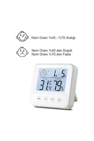 UpWay Dijital LCD Masaüstü Saat Sıcaklık Nem Konfor Alarm Led Işı