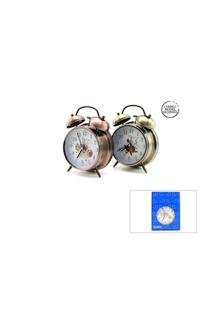 Twin Bell Alarm Clock Bgc-52 Yuvarlak Masa Çalar Saat - Metal Eskitme Desenli Kasa, Pilli Ve Işıklı, 10 Cm Diğer
