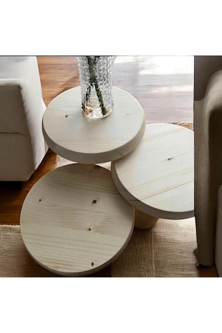 Simillo Wood Ahşap 3 Lü Set Mantar Yan Sehpa Konik Model / Naturel Renk / Zigon Sehpa Kod:trd10113 Kahverengi