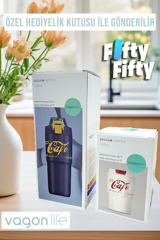 Vagonlife 2'li Çelik Termos-kahve Bardağı Seti 750ml Çift Kullanım Termos//450ml Mug Kahve Bardağı Pembe - Turuncu