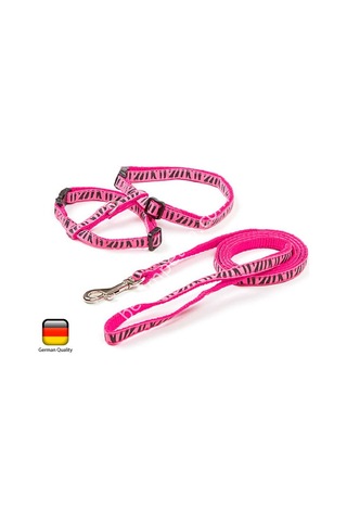 Kedi Gezdirme Tasması 120 CM Kayışlı Zebra Desenli Pembe