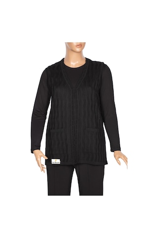 Hesna Kadın Gizem Ajurlu Cepli Siyah Triko Yelek Siyah