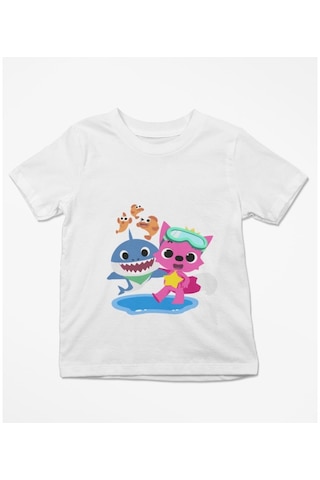 Kostüm Sarayı Baby Shark Baskılı Tişört Beyaz