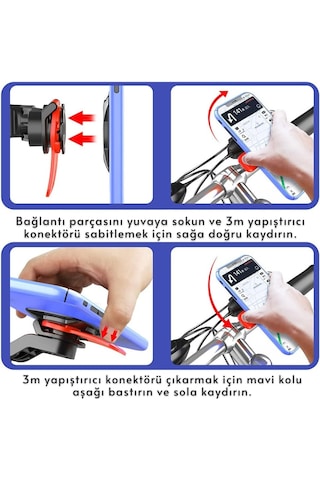 Bisiklet Motosiklet Telefon Tutucu 360 Dönebilen Gidon Bisiklet Telefon Tutucu Kırmızı