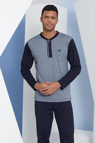 Kly Erkek Uzun Kol Midi Yaka Lacivert Pijama Takımı C9t2n5o7 001