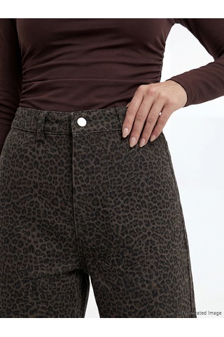 Lcw Modest Kahverengi Wideleg Leopar Desenli Kadın Jean Pantolon