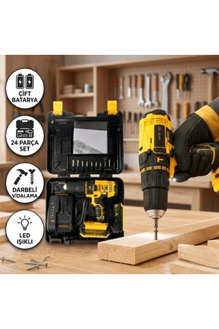 12v Akülü Matkap Seti 24 Parça, Çift Bataryalı, 2 Vitesli Ve Led Aydınlatmalı