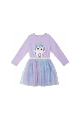 Denokids Gökkuşağı Kedicorn Kız Çocuk Tüllü Tütü Elbise Lila