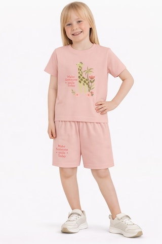 Name Baby & Kids Kız Çocuk Şortlu Yazlık Pijama Takımı Zürafa Temalı Nbk-6145 Pudra