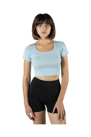 Terapi Men 2'li Paket Açık Mavi Siyah Havuz Yaka Fitted/vücuda Oturan Kısa Kol Crop Tişört Açık Mavi Siyah