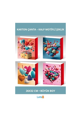 Büyük Boy Kalp Desenli Şık Karton Çanta