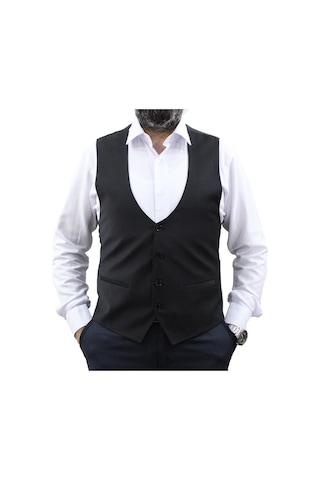 Mentor Regalo Erkek Yelek U Yaka Cepken Siyah 50161