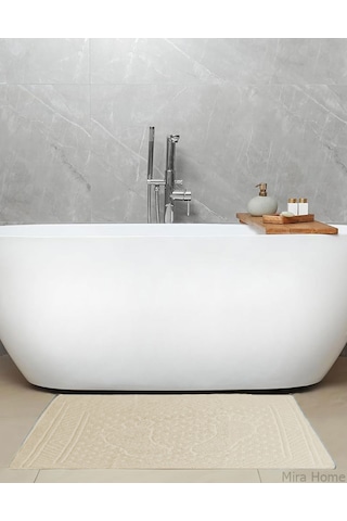 Mira Home Ayak İzli Banyo Havlusu % 100 Pamuk Yumuşak Ayak Havlusu 50x70 Cm Bej