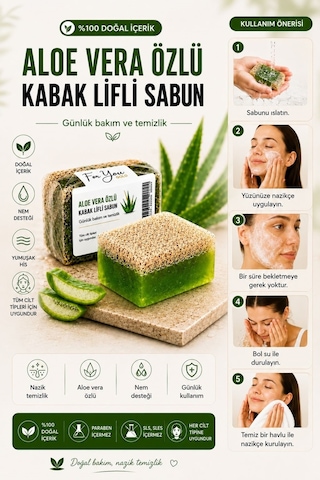 Kabak Lifli Aloe Vera Özlü El Yapımı Sabun Kabak Lifi - Lavanta